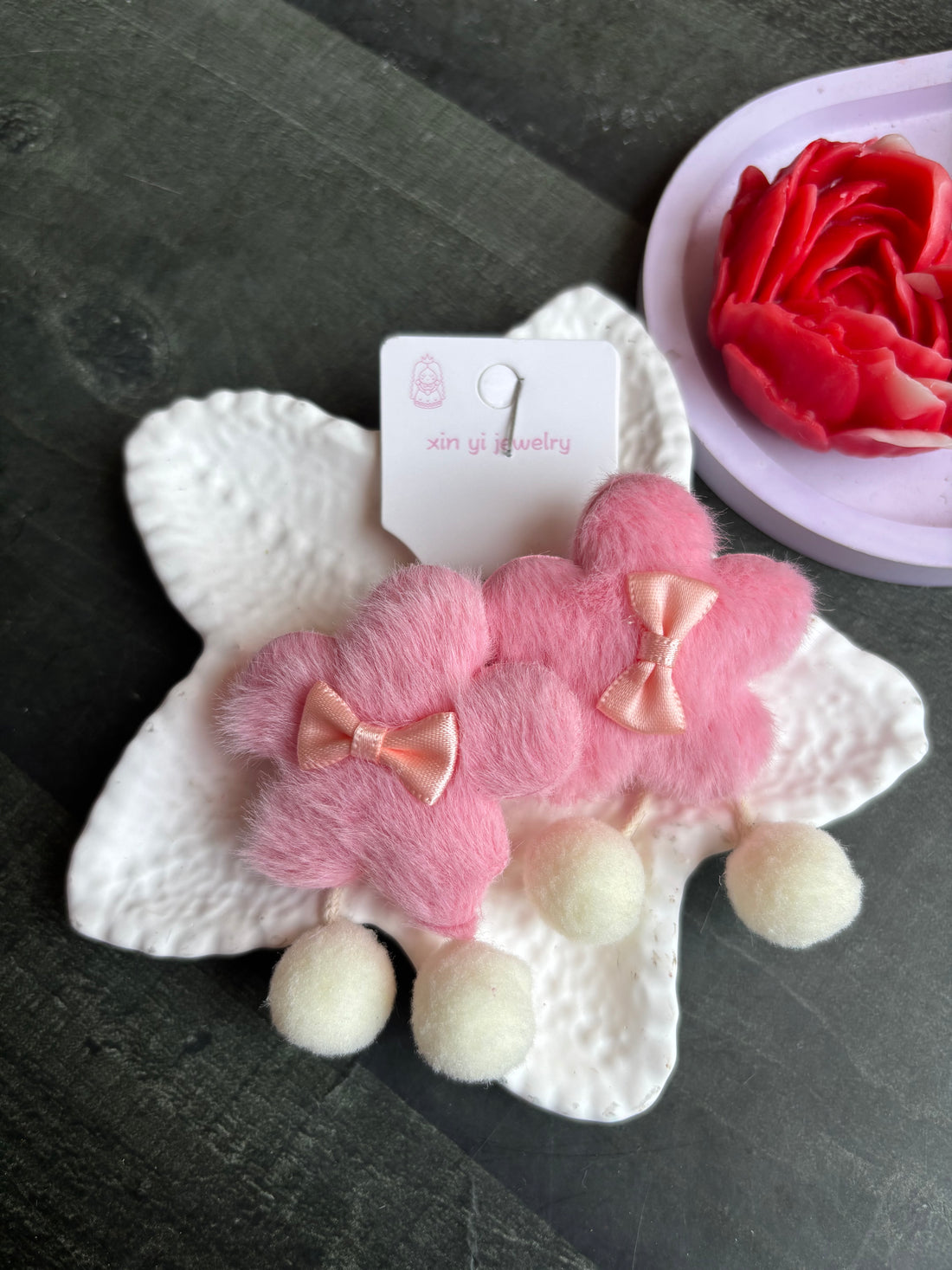 Furry Flower Rubber bands Pink