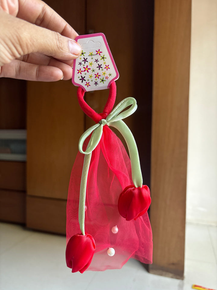 Tulip Bow Rubber Band Red