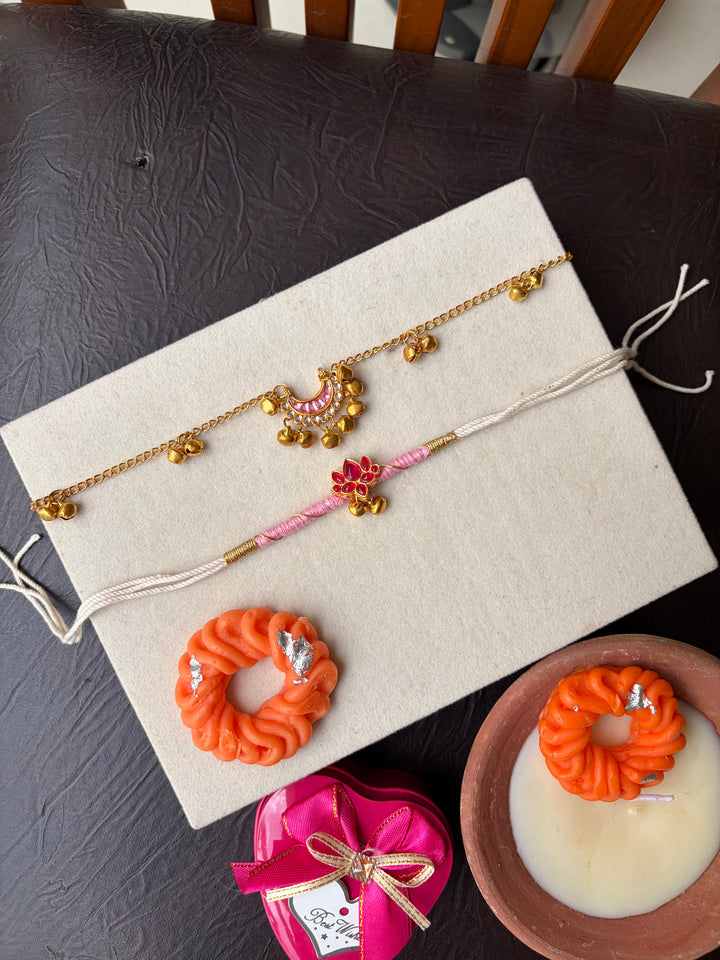 Pink Moon Rakhi Couple Combo