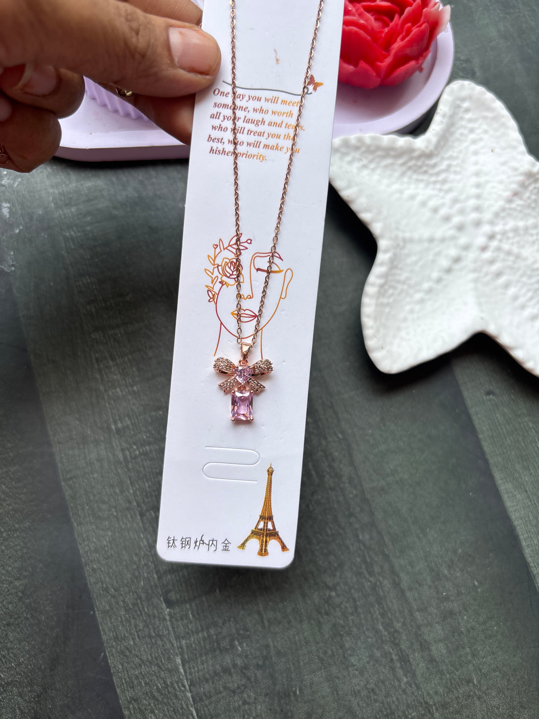 Bow Crystal Pink Necklace