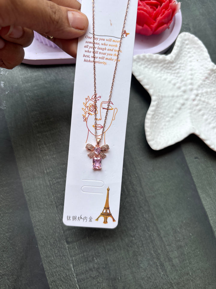 Bow Crystal Pink Necklace
