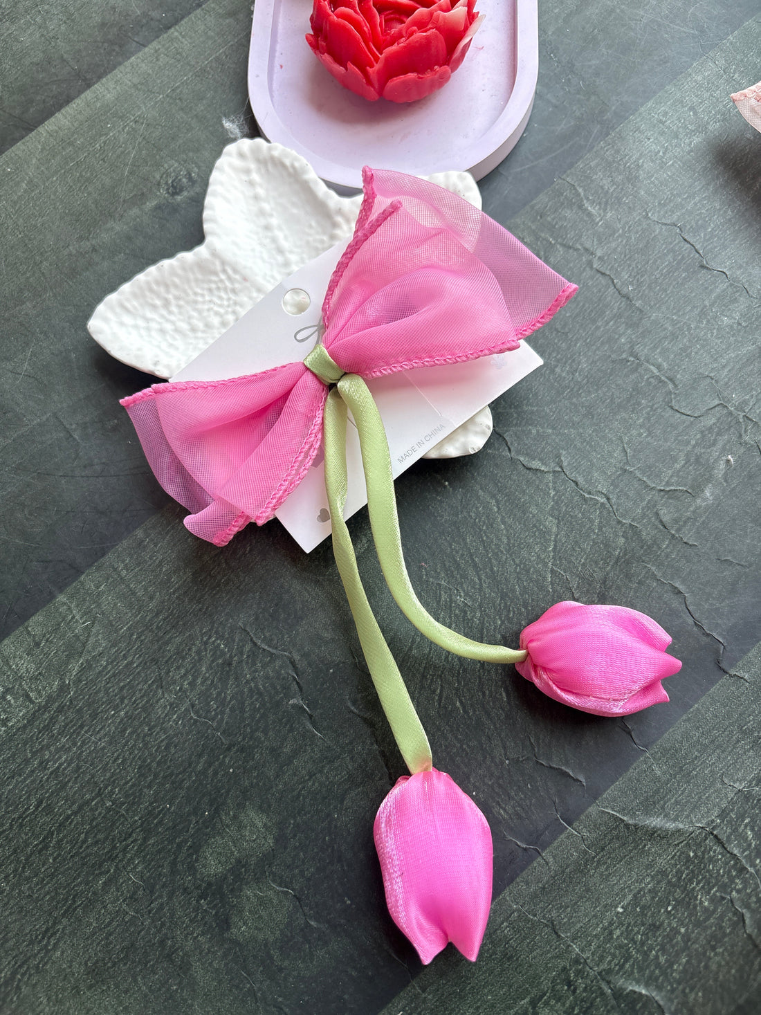 Tulip Bow Hair Clip Pink