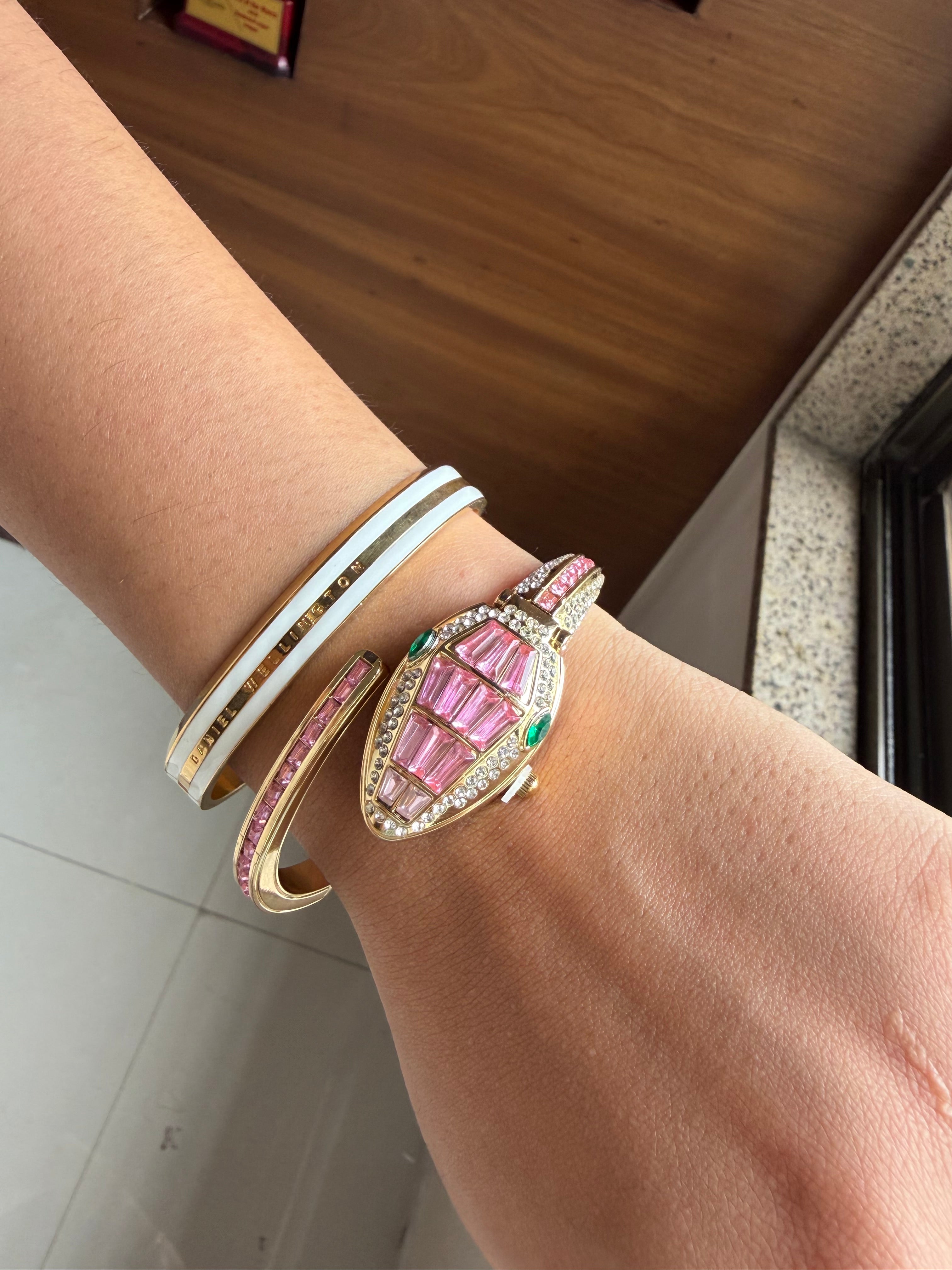 Pink Crystal Snack Bracelet Watch