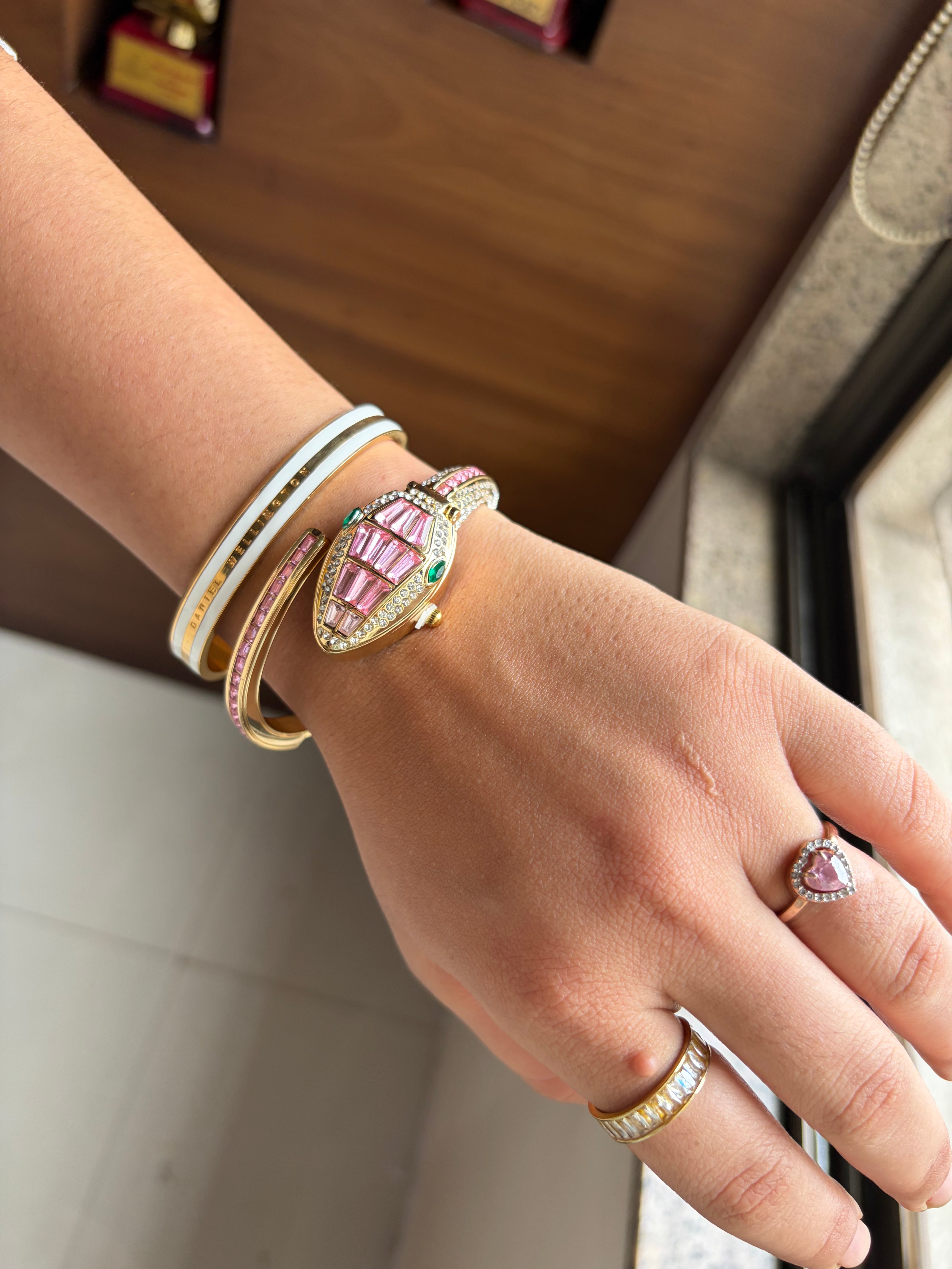 Pink Crystal Snack Bracelet Watch
