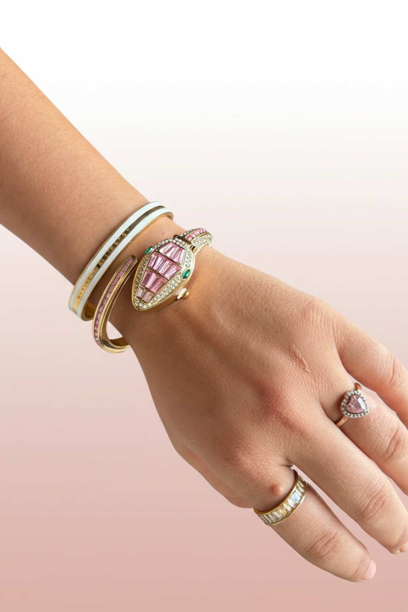 Pink Crystal Snack Bracelet Watch