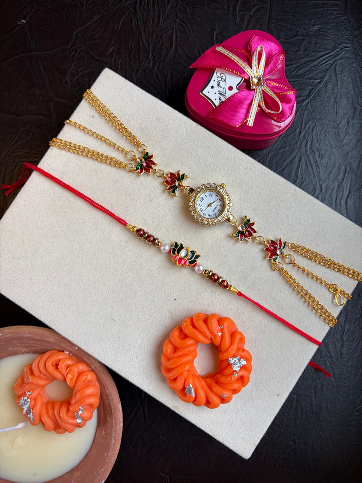 Lotus Aura Rakhi Combo with Kashmiri Watch