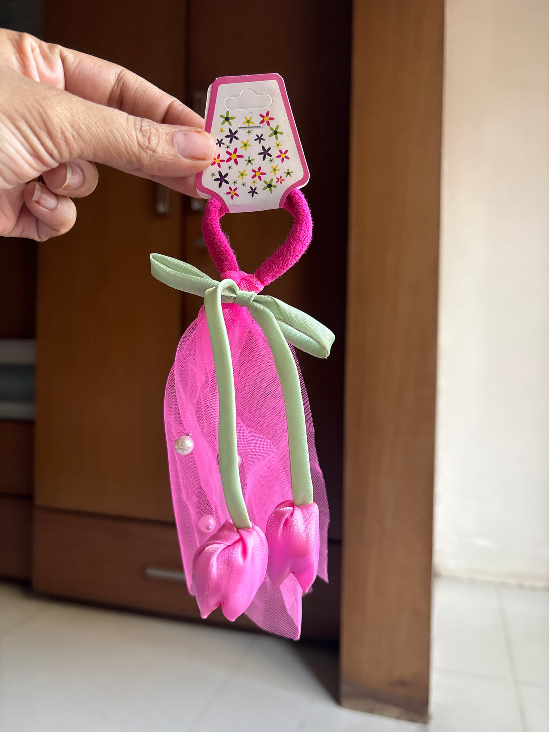 Tulip Bow Rubber Band Pink