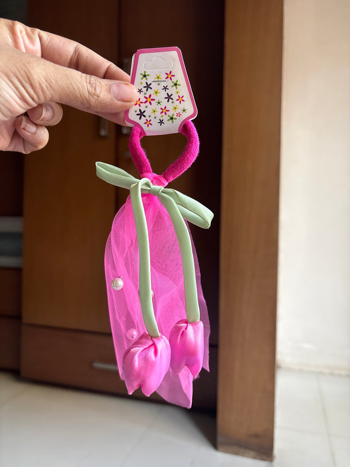 Tulip Bow Rubber Band Pink