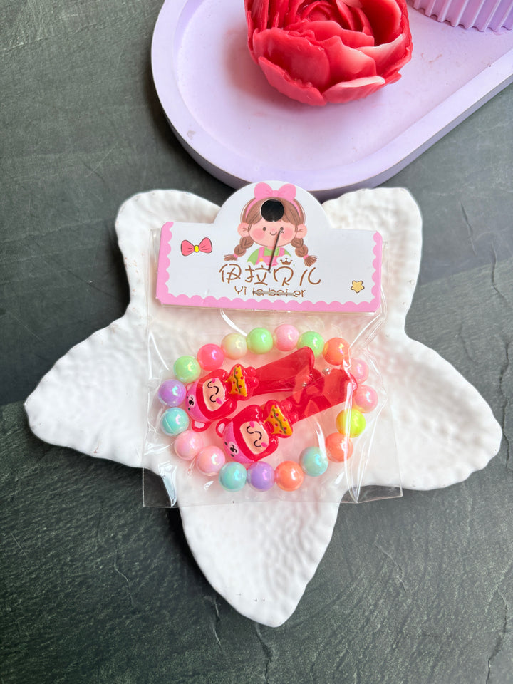 Beads Bracelet & Hairclip Set Red