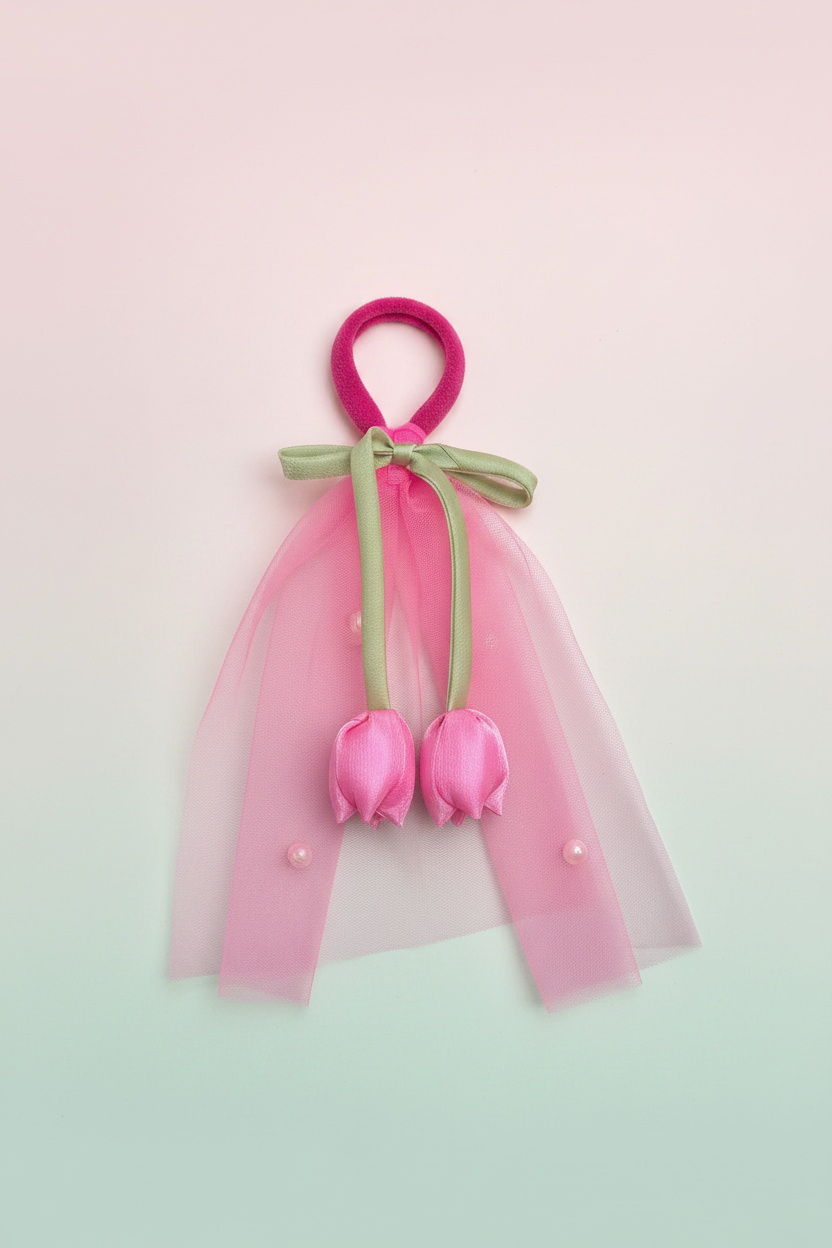 Tulip Bow Rubber Band Pink