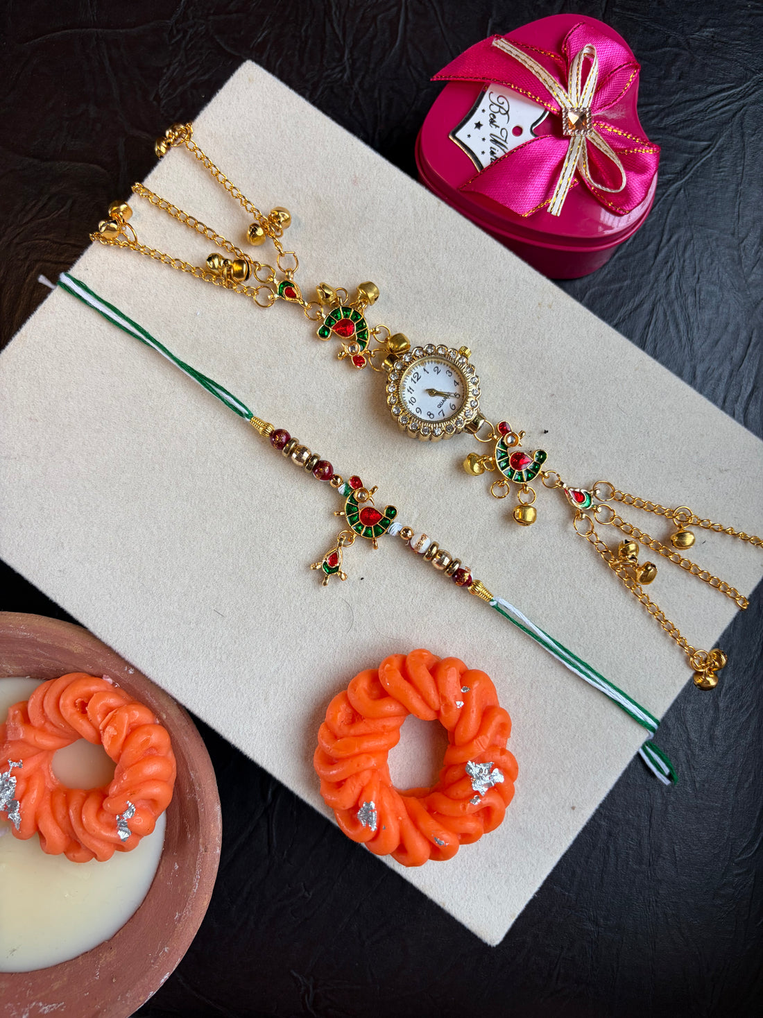 Mor Pankh Rakhi Combo with Kashmiri Watch
