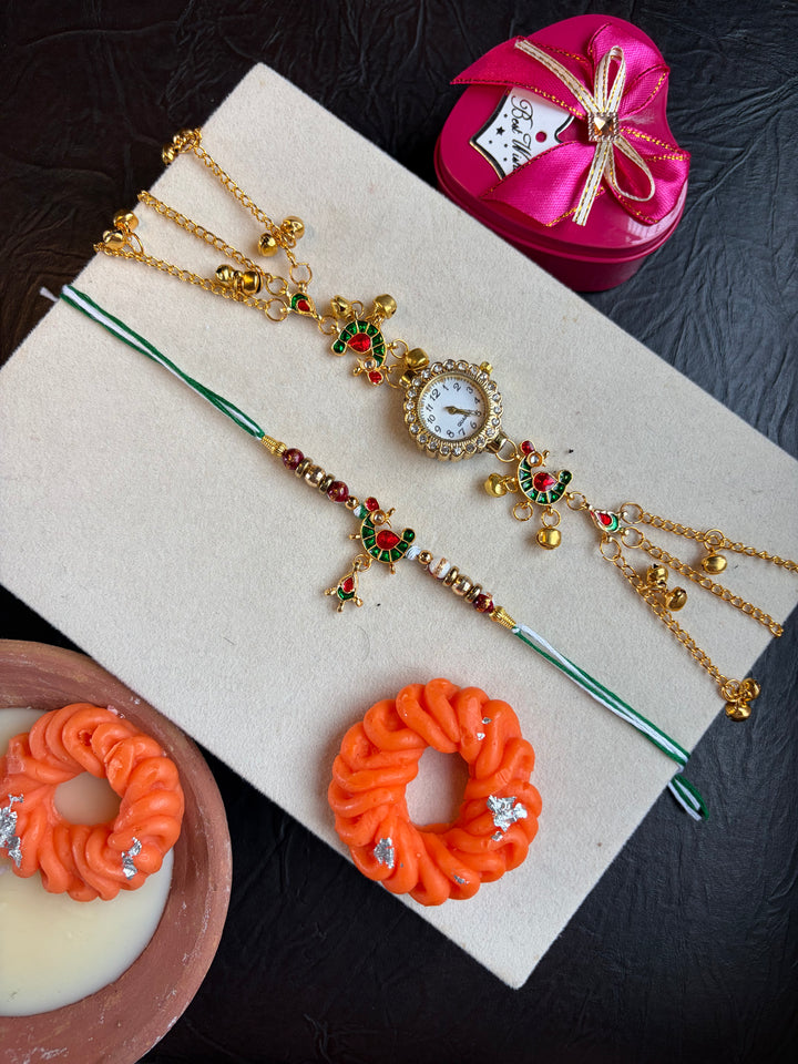 Mor Pankh Rakhi Combo with Kashmiri Watch
