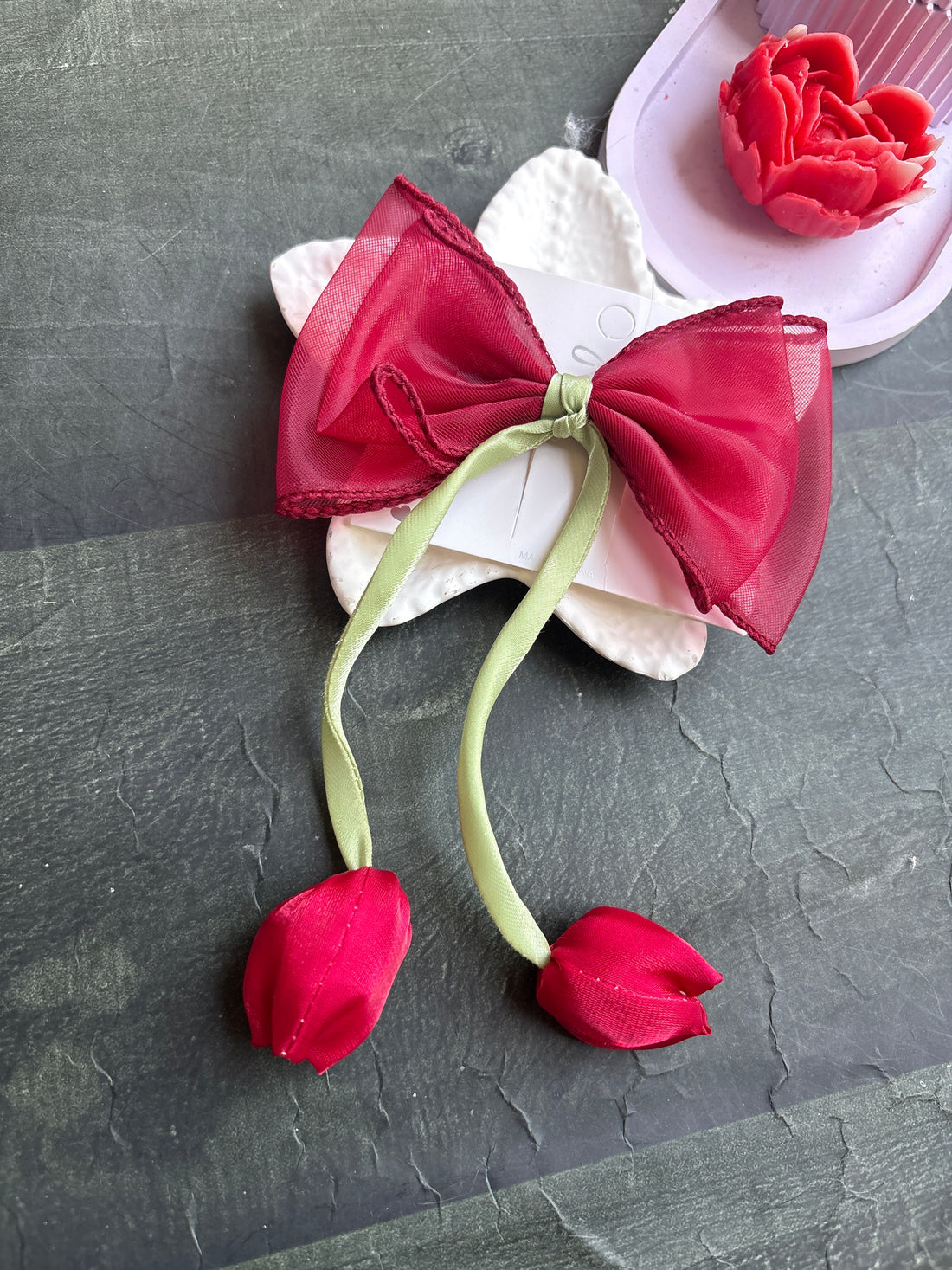 Tulip Bow Hair Clip Red