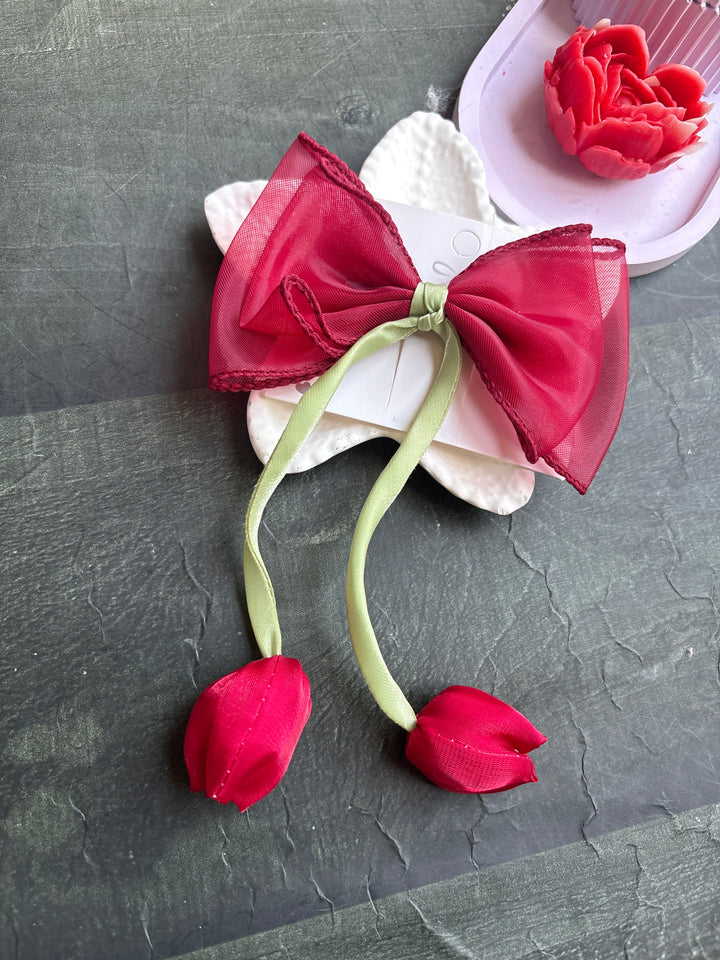 Tulip Bow Hair Clip Red