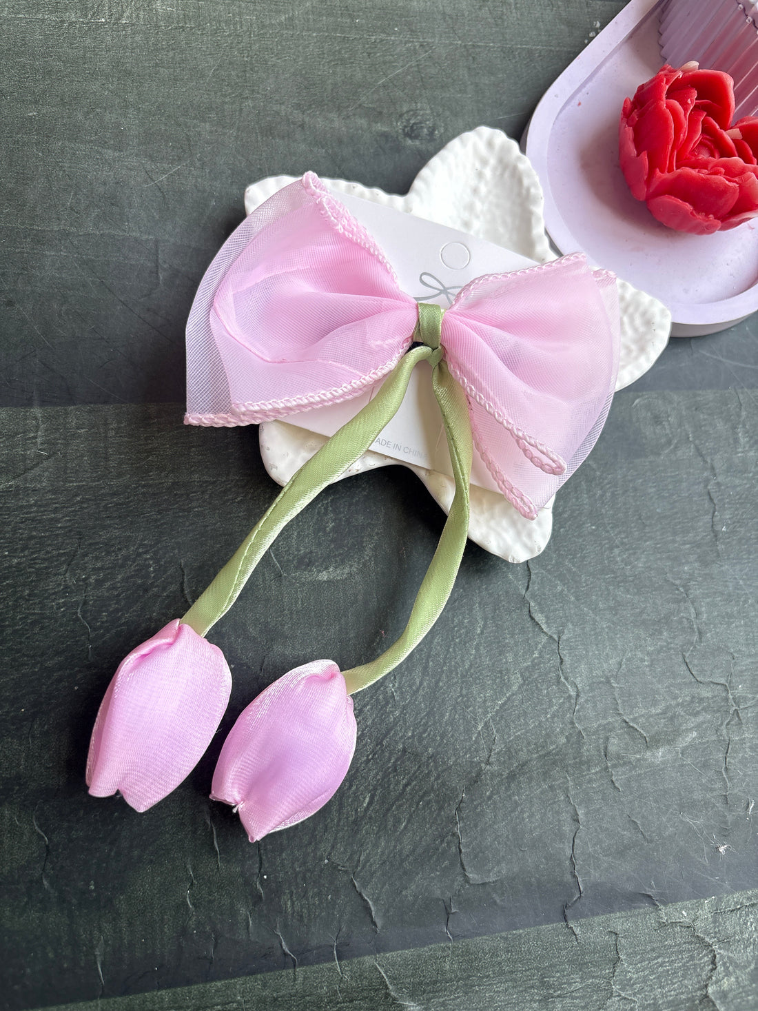 Tulip Bow Haip Clip Baby Pink