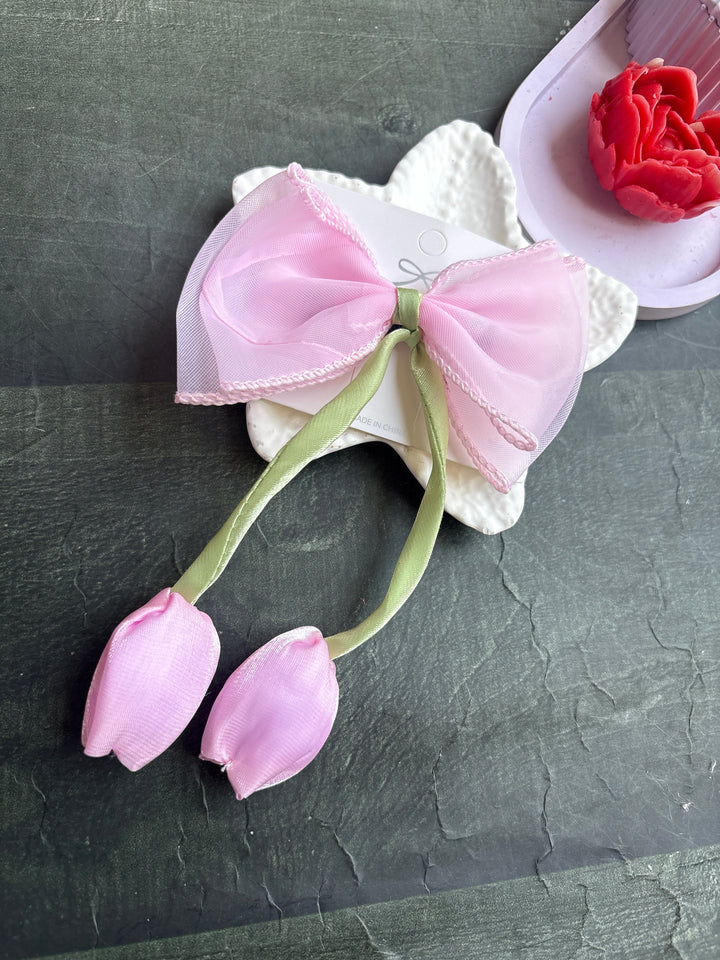 Tulip Bow Haip Clip Baby Pink