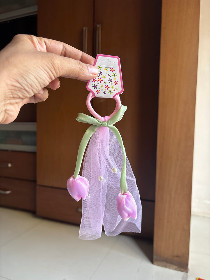 Tulip Bow Rubber Band Baby Pink