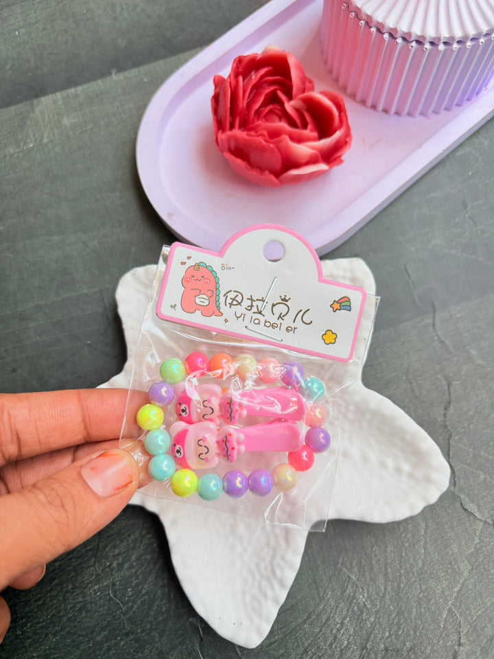 Beads Bracelet & Hairclip Set Baby Pink