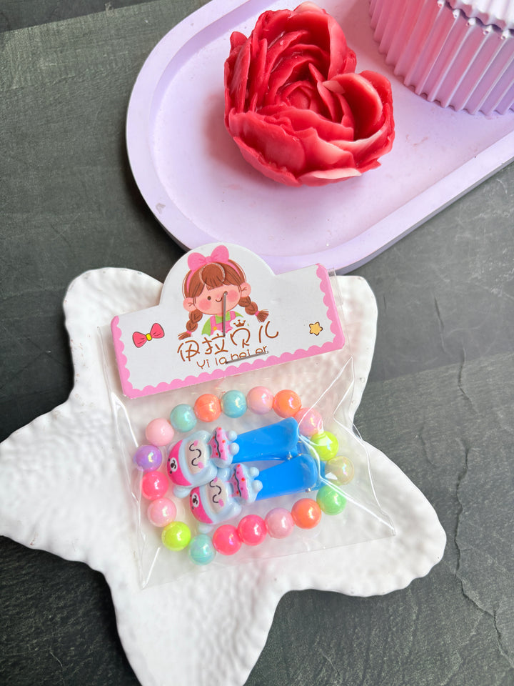 Beads Bracelet & Hairclip Set Blue