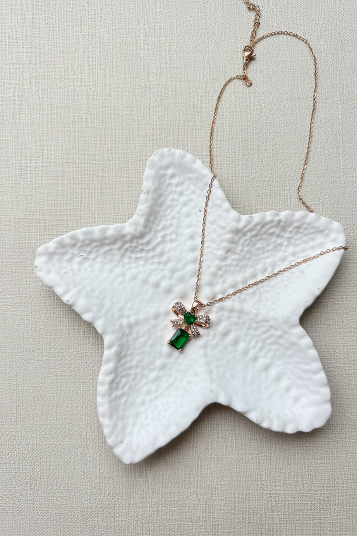 Bow Crystal Green Necklace