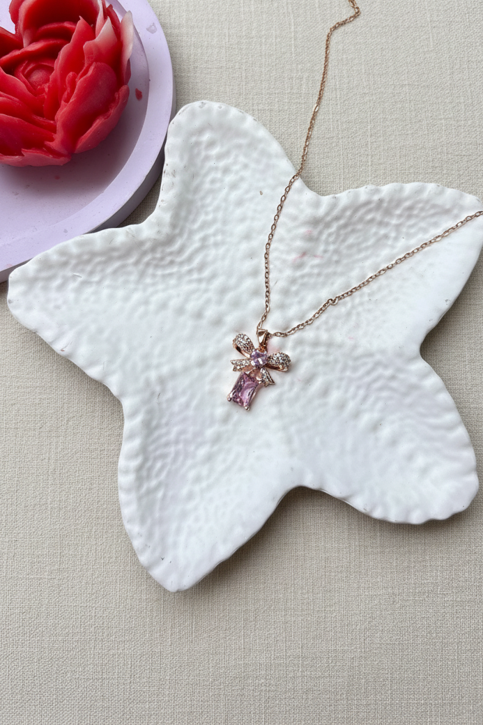 Bow Crystal Pink Necklace